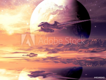 Picture of Flightpath of Alien Spaceship over Distant Planet